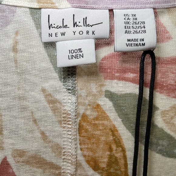 Nicole Miller white with beige, purple, maroon and green leaf print top sz 3X - Picture 2 of 4